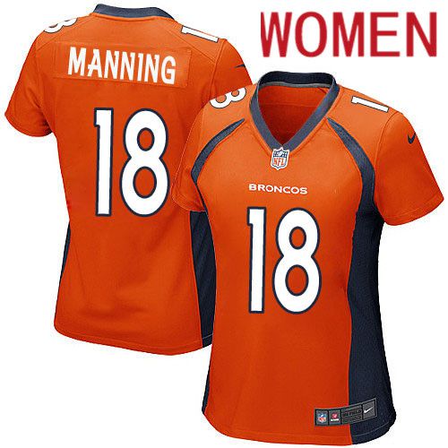 Women Denver Broncos 18 Peyton Manning Nike Orange Game Player NFL Jersey